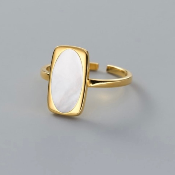 18k Gold Plated Over Solid 925 Sterling Silver Mother Of Pearl Open Ring - Picture 3 of 3